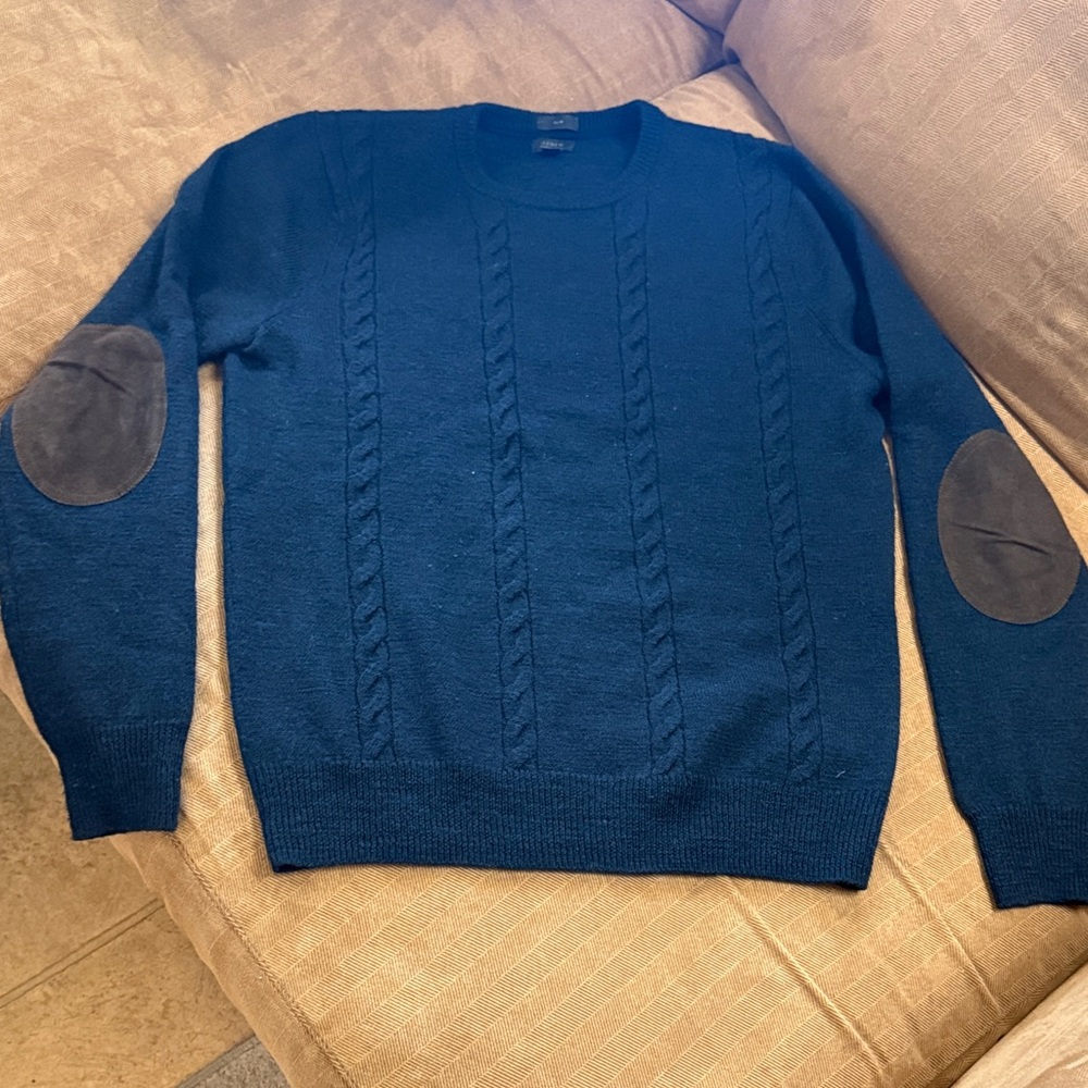J. Crew Men's Navy Sweater with Elbow Patches